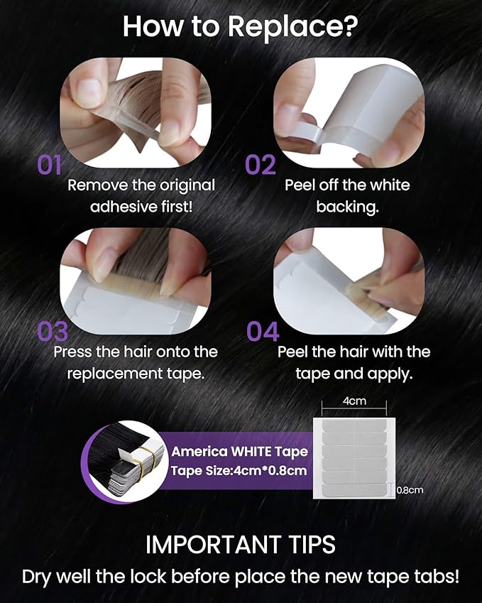 LaaVoo Hair Extensions Tape in Black Tape in Extensions Real Human Hair Tape on Hair Extensions Seamless 20inch 50g 20pcs