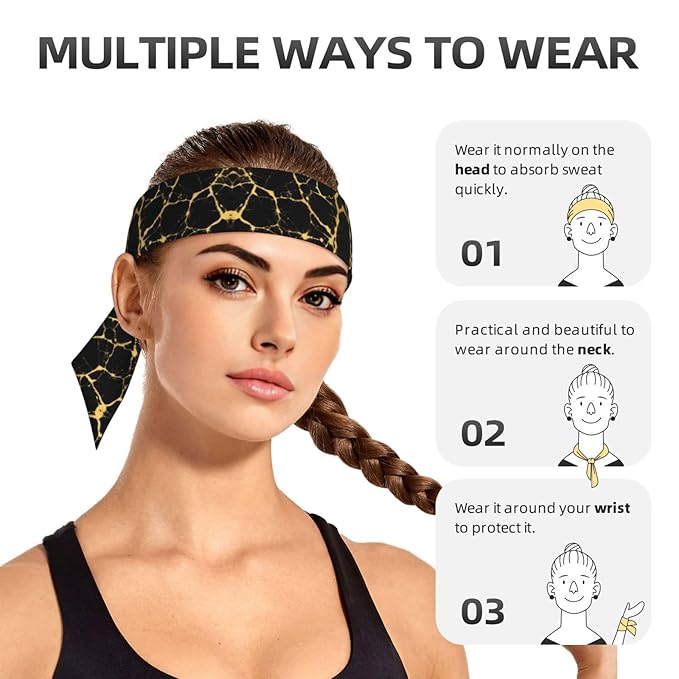 Boys Girls Gold Black Marble Texture Sports Sweatband Multi Style Beauty Skinny Hair Band Headdress for Yoga Travel Spa