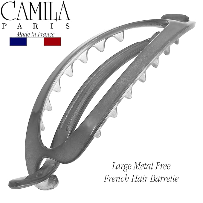 Camila Paris CP3115 French Hair Barrette Clip, Flexible Ponytail Holder No Metal Parts, Strong Hold Grip Hair Clips for Women, No Slip and Durable Styling Girls Hair Accessories, Made in France