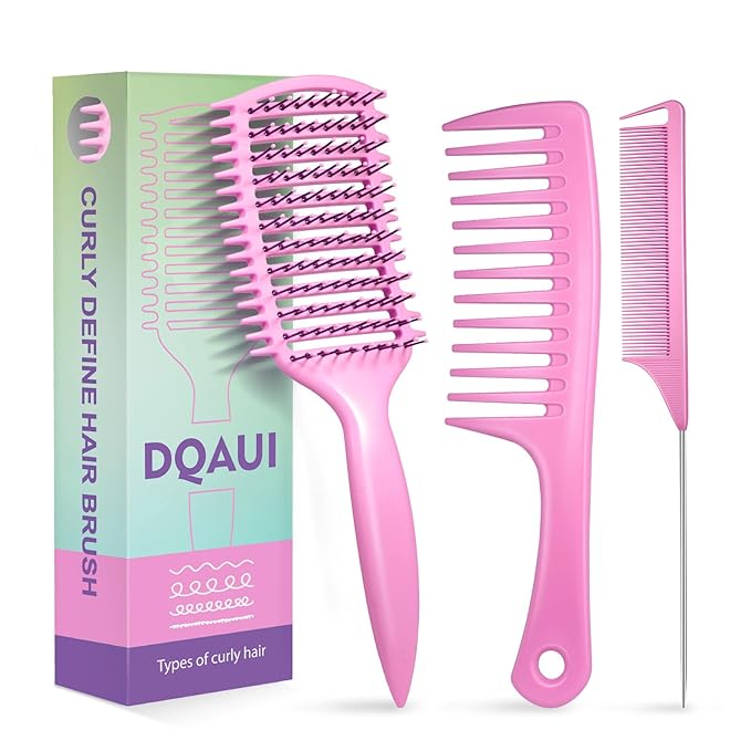 Curly Hair Brush & Curl Defining Brush – Easily Detangles Knots with Less Pulling – Styles Wet or Dry Hair, Tames Frizz for All Curl Types (Pink 3Pcs)