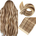 Tape in Hair Extensions Real Human Hair 24 Inch Chestnut Brown Highlighted Bleach Blonde Tape for Skin Weft Hair Extension Invisible Tape in Hair Extensions Straight Remy Human Hair for Women 20pcs