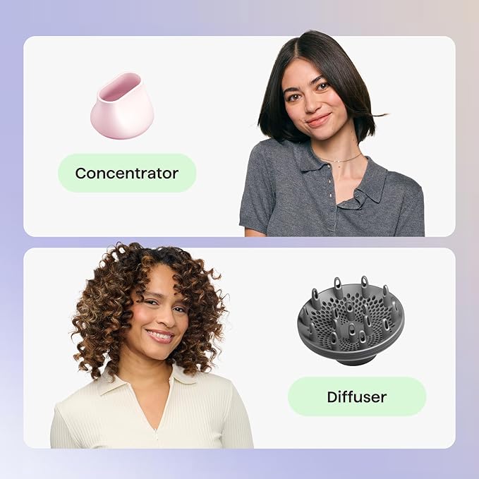 Wavytalk Blow Dryer with Diffuser, Mini Hair Dryer with Folding Handle, 1600W Quiet Lightweight Hairdryer with Diffuser Compact Design, Pinky White