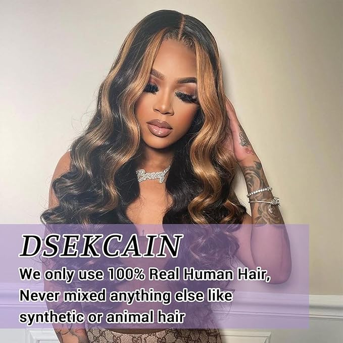 Body Wave 2x6 HD Lace Closure P1B/30 Highlight Brown Black Human Hair Transparent Lace Closure 2x6 Long Deep Middle Part 100% Raw Virgin Human Hair 12 Inch 150% Density