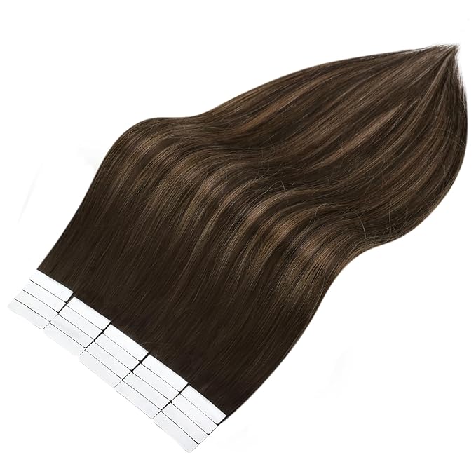 Full Shine Tape in Hair Extensions 14Inch Real Human Hair Extensions Tape in Color 2 Darkest Brown to 8 Ash Brown And 2 Seamless Invisible Skin Weft Tape Extensions 50G 20Pcs Straight Hair Extensions