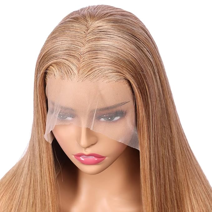 Honey Blonde Straight 13x4 Lace Front Human Hair Wigs with Baby Hair Pre Plucked Brazilian Virgin Hair Transparent HD Lace Frontal Wig for Black Women 180% Density 16 Inch