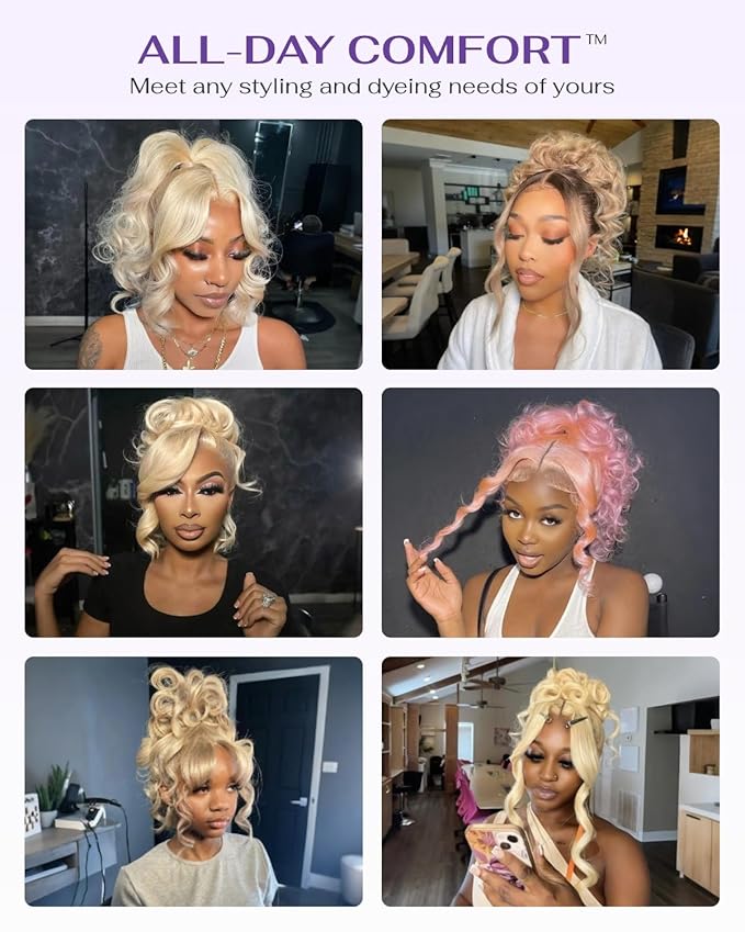 Hidden Strap Body Wave 360 613 Lace Front Wig Human Hair Glueless Wigs Human hair Pre Plucked Pre Bleached 180% Density Blonde Wig With Drawstring HD Full Lace Human Hair Wigs 20Inch