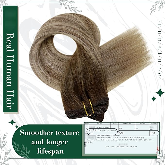 RUNATURE Clip in Hair Extensions Human Hair Balayage Clip in Human Hair Extensions for Women Soft Remy Natural Hair Straight 10 Inch 50g 3pcs #3/8/22 Walnut Brown to Blonde Balayage