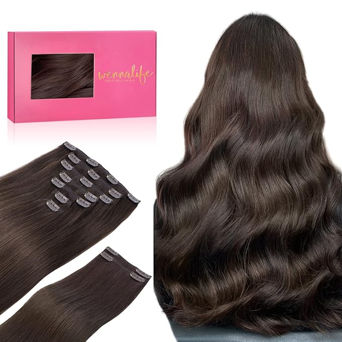 WENNALIFE Clip in Hair Extensions Real Human Hair, 20 Inch 150g 9pcs Human Hair Extensions Clip In Human Hair, Light Dark Brown Hair Extensions Clip In Real Hair Coloured Remy Human Hair Extensions