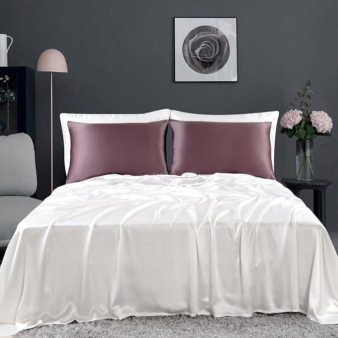 ZIMASILK 100% Pure Mulberry Silk Pillowcase for Hair and Skin Health,Soft and Smooth,Both Sides Premium Grade 6A Silk,600 Thread Count,with Hidden Zipper,1pc (King 20''x36'',Dark Mauve)