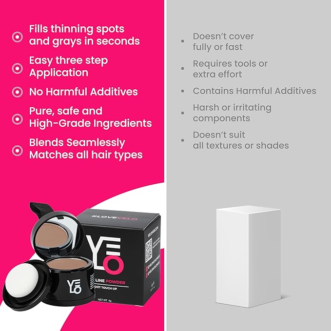 VELO Hairline Powder–LIGHT BROWN Hair Root Touch Up Powder for Women & Men–Instantly Covers Gray Hair, Thinning Hair & Bald Spots–Sweatproof Root Cover Up–Puff & Mirror Compact 13 Shades