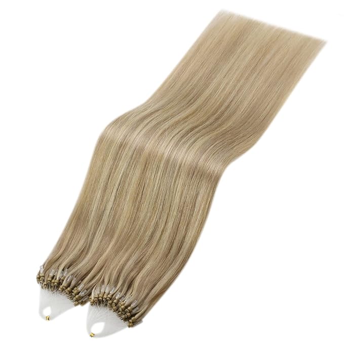 YoungSee Micro Beads Hair Extensions Blonde Microlink Hair Extensions Highlight Blonde with Golden Blond Bead Extension Human Hair for Long Hair 24Inch 50g 50s Natural Hair Extension