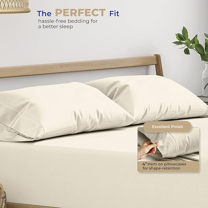 THREAD SPREAD 100% Cotton King Size Pillow Cases Set of 2-400 Thread Count Pillow Cases King Size Set of 2 (Ivory), Luxuriously Soft Hotel Quality Sateen Weave Pillowcases, Crisp & Cool