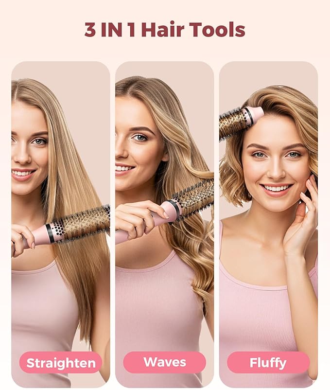 Bopcal Dual Voltage Thermal Brush, 1.5 Inch Heated Round Brush for Blowout Look, Heated Curling Styler with Negative Ions & Ceramic for Volumizing, 6 Temps & Auto Shut-Off, No Damage,Peach Pink