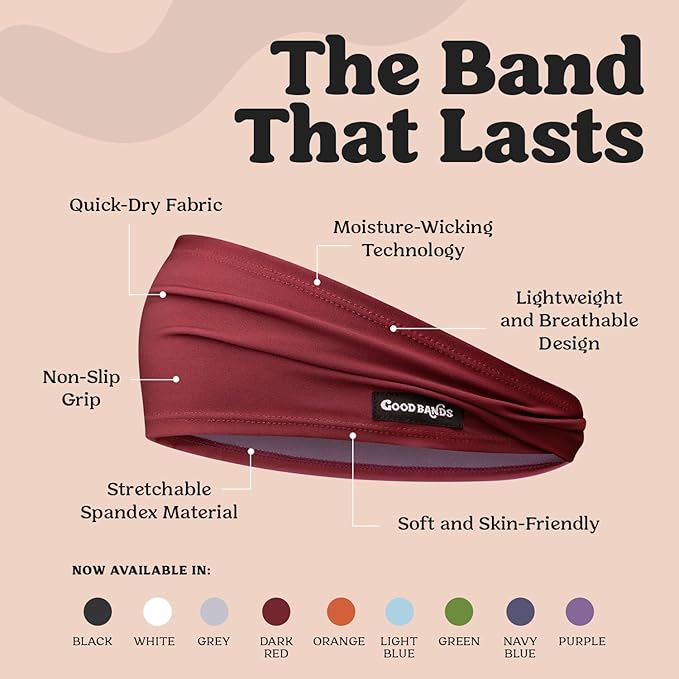 Sweatband for Men and Women - Unisex Non Slip Headband That Wicks Moisture and Eliminates Excess Sweat - Durable & Long-Lasting - Running, Sports, Gym