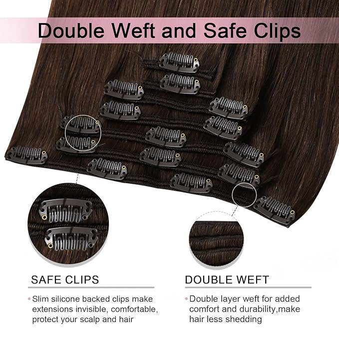 Pro2.0 Clip in Hair Extensions Real Human Hair 22inch 7pcs #4 Chocolate Brown Remy Real Hair Extensions Clip in Human Hair 120g Thick Double Weft for Women（#4-22inch）