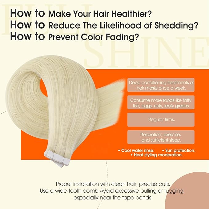 Full Shine Insert Human Hair Tape in Extensions Color 60 Blonde Injection Tape in Hair Extensions 20Pcs Machine Remy Seamless Invisible Skin Weft 24Inch 50Gram for Women