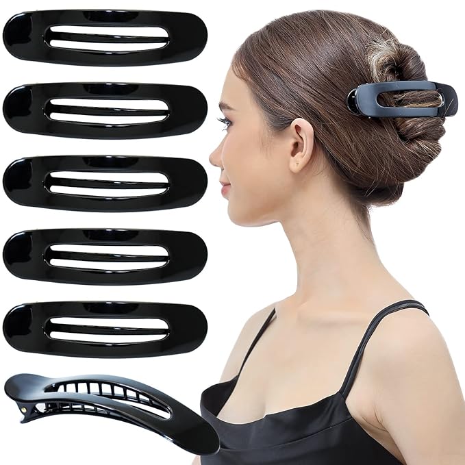 RC ROCHE 6 Pcs Flat Claw Hair Clips for Women Lay Down Barrettes No Crease Side Slide Thick Long Hair Duckbill French Against Head Jaw Claw Styling Jumbo Extra XL Clamp, Large Black