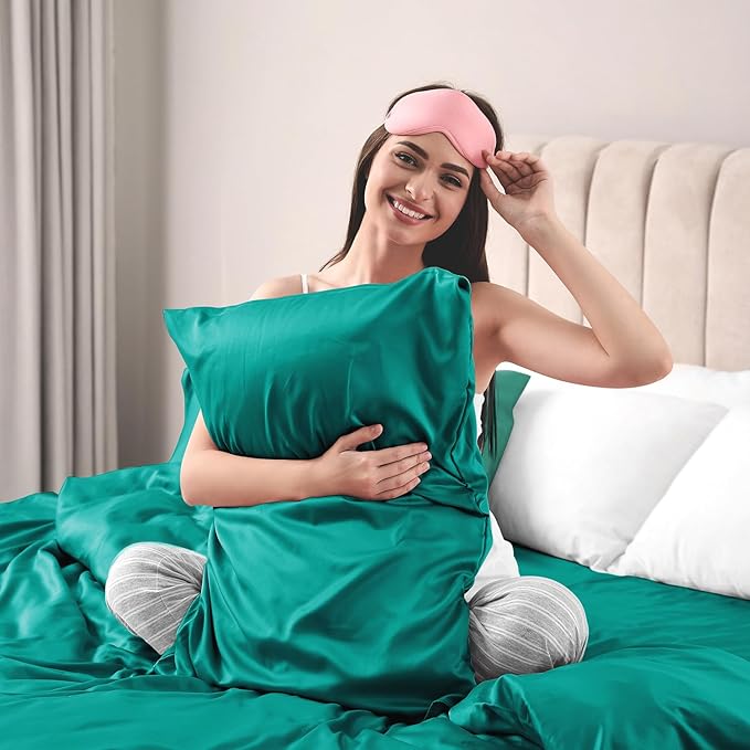 Lirex Satin Pillowcase for Hair and Skin, Super Soft and Cooling Similar to Silk, 2 Pack Queen Size 20"X 30" Pillow Cases with Envelope Closure, Gifts for Women Men, Aquamarine