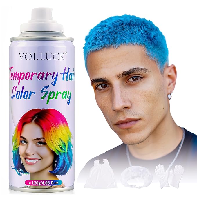 Blue Hair Spray Temporary, Hair Color Spray 1-Day Hair Dye Colored for Kids Women Men, Hair Wax Color Washable, Hair Paint Spray for Halloween Party Fast-Drying, Non-Sticky 4.06 Fl Oz
