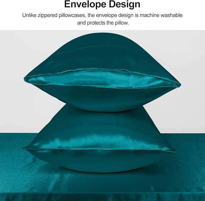Lirex Satin Pillowcase for Hair and Skin, Super Soft and Cooling Similar to Silk, 2 Pack Queen Size 20"X 30" Pillow Cases with Envelope Closure, Gifts for Women Men, Peacock Blue