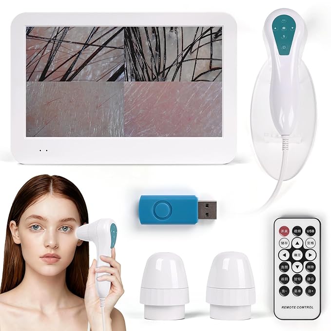 Skin Analysis Machine, 12 Inch LCD Screen Rechargeable Digital Scalp Camera for Hair Analysis, 50x/200x Dual Heads, Skin Health Detection Use for Home, Salon and Spa