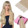 YoungSee Human Hair Tape in Extensions Blonde Highlight Tape Hair Extensions Light Blonde Highlights Strawberry Hair Extension Real Human Hair Tapes Invisible 16In 20pcs 50g Straight Hair