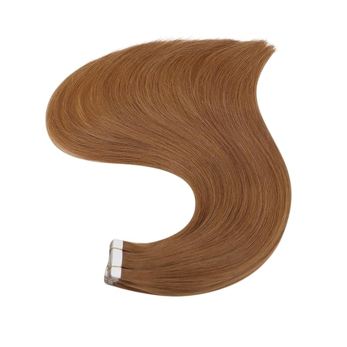 Full Shine Tape ins Human Hair Extensions Color 330 Auburn Hair Extensions Real Human Hair 16 Inch Seamless Skin Weft Extension Remy Straight 50G Invisible Extension 20Pcs Thick End for Party