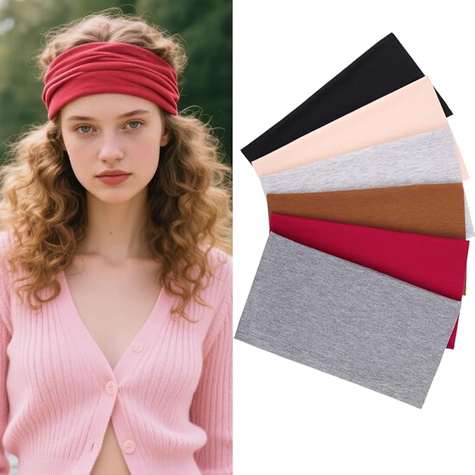 6 Packs Wide Headbands for Women Stretch Headband Boho Women's Hair Band Turban Girls Accessories Non Slip Sports Headbands for Women