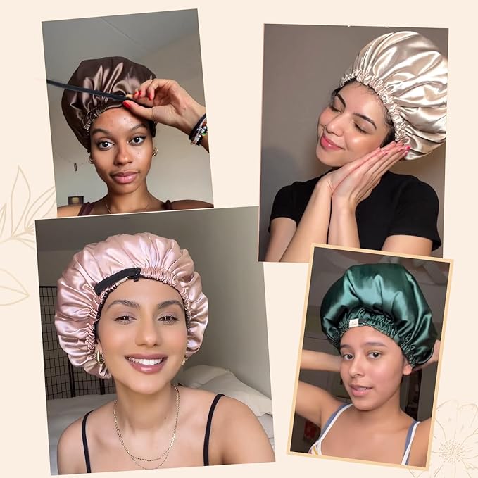 YANIBEST Adjustable Satin Bonnet Double Layer Hair Bonnet for Sleeping Bonnets for Women Hats Curly Natural Hair, Burgundy