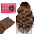 WENNALIFE Clip in Hair Extensions Real Human Hair, 16 Inch 120g 7pcs Remy Hair, Light Auburn Brown Straight Natural Coloured Extensiones De Cabello Humano Con Clip Ins