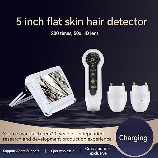 Skin Hair Analyzer, 5-inch 50X/200X Scalp Analysis Machine Rechargeable Hair Follicle Skin Analyser Tester Machine HD Scalp Detector Digital Skin Health Detection for Home Salon