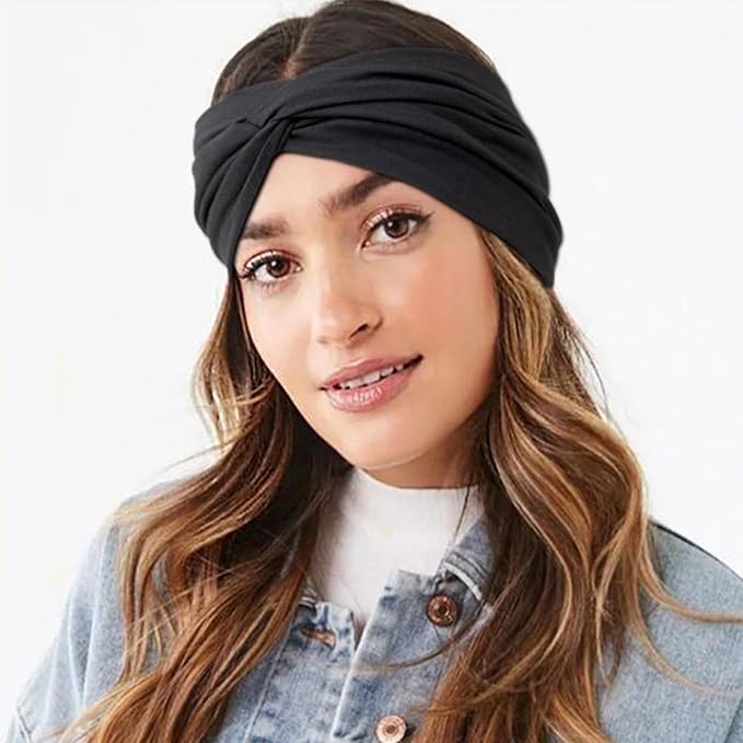 DRESHOW 4 Pack Turban Headbands for Women Wide Vintage Head Wraps Knotted Cute Hair Band Accessories