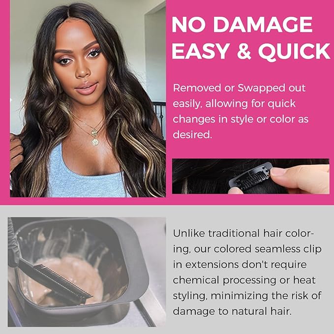Lashey Seamless Clip in Hair Extensions 4pcs 46g Ombre Balayage Ash Brown to Honey Blonde Clip in Hair Extensions Human Hair with Highlighted Effect 18 Inch Straight Human Hair