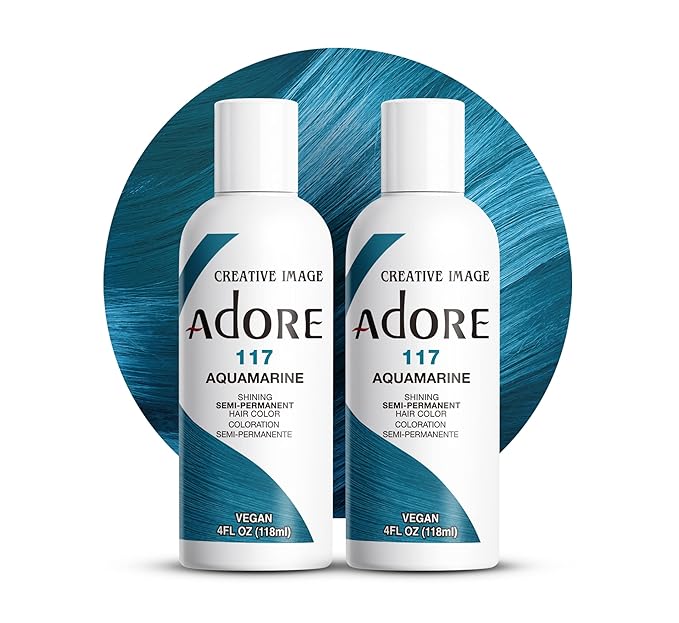 Adore Semi Permanent Hair Color (117 Aquamarine) | Vegan & Cruelty-Free Blue Hair Dye | No Ammonia, No Peroxide, No Alcohol | 4 Fl Oz Each (Pack of 2)