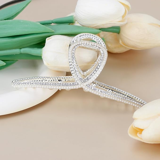 Metal Hair Claw Clips Big Diamond and Pearl Hair Claw Clamps 4.5" Big Butterfly Claw for Women and Girls Hair Accessories for Long Thick/Thin Hair 1 Pcs（Diamond&Pearl）