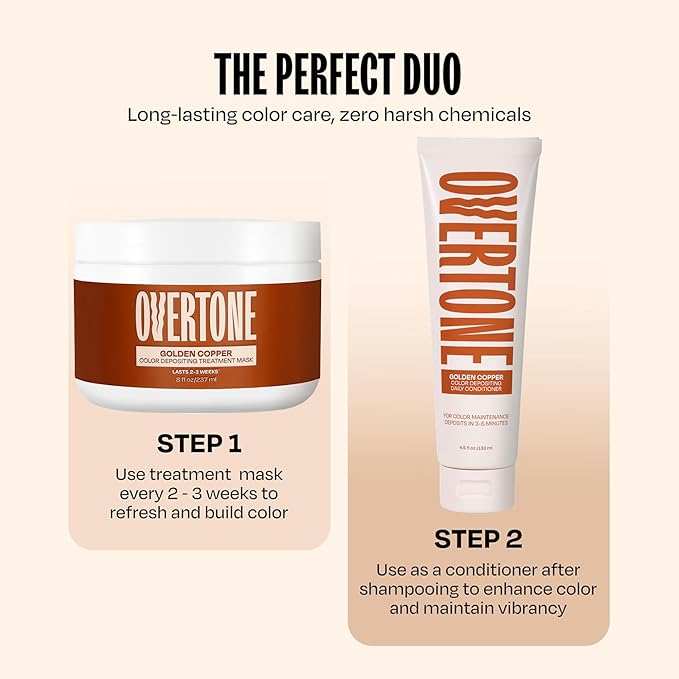 Overtone Semi Permanent Hair Color Conditioner, Golden Copper, 8 oz, Nourishing, Damage-Free, Color Depositing Mask for All Hair Types with Shea Butter & Coconut Oil, Vegan & Cruelty-Free