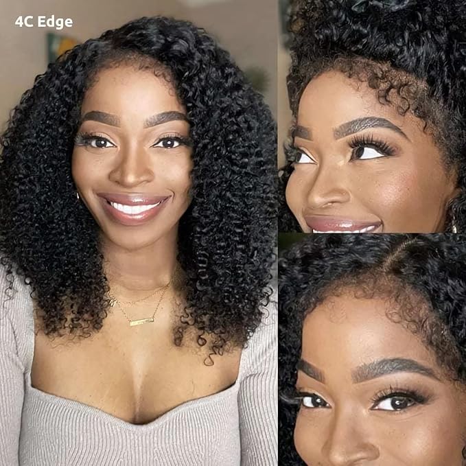 Julia Hair Bye Bye Knots 4C Kinky Curly Glueless Natural Hair Wig 7x5 Pre Cut HD Lace Front Kinky Edges Hairline Wig Pre Bleached Pre Plucked Virgin Hair with Baby Hair for Black Women 24 Inch