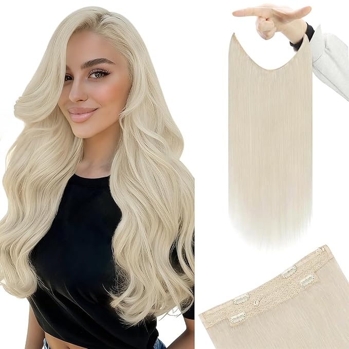YoungSee 130G Blonde Wire Hair Extensions Human Hair Platinum Blonde Hair Extensions Wire Dyable Headband Hair Extension Real Human Hair 22Inch