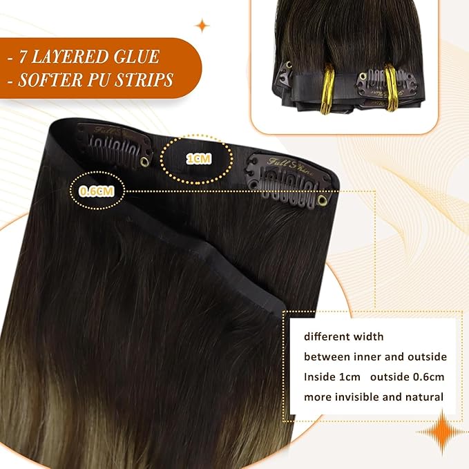 Full Shine Hair Clip in Extensions Balayage Seamless Hair Extensions Clip ins Ombre Brown to Walnut Brown Mix Honey Blonde 20 Inch Straight Hair Extension 8 PCS 120 G