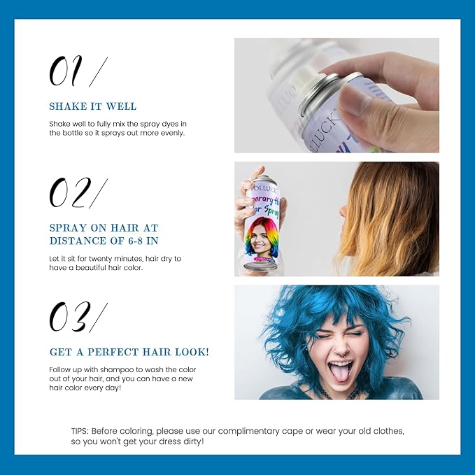 Blue Hair Spray Temporary, Hair Color Spray 1-Day Hair Dye Colored for Kids Women Men, Hair Wax Color Washable, Hair Paint Spray for Halloween Party Fast-Drying, Non-Sticky 4.06 Fl Oz