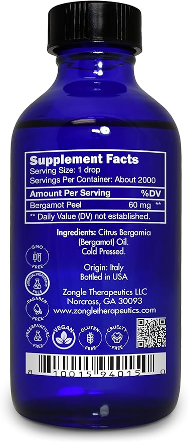 Bergamot Essential Oil, Food Grade, for Tea – 100% Pure, Bergamot Oil, by Zongle Therapeutics, 4 OZ