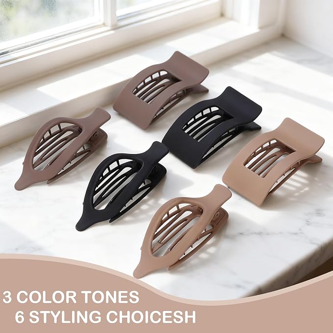 6 Pack Flat Hair Clips for Women Girls, French Flat Claw Clips for Think Hair Thin Hair with Strong Hold, Non-Slip, Matte Classic Barrettes for All Hair Styling
