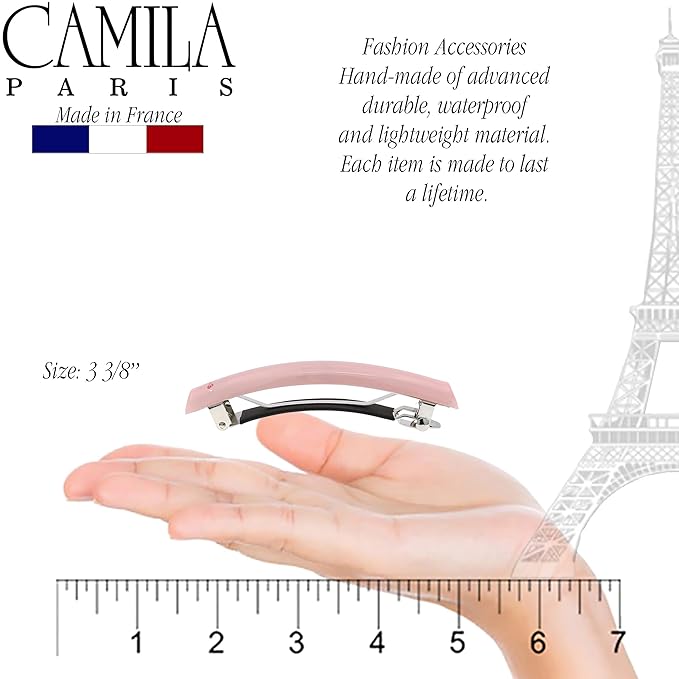 Camila Paris CP3454 French Hair Barrette Clip for Girls Pink, Rubberized Metal Clasp Strong Hold Grip Hair Clips for Women, No Slip Durable and Styling Girls Hair Accessories, Made in France