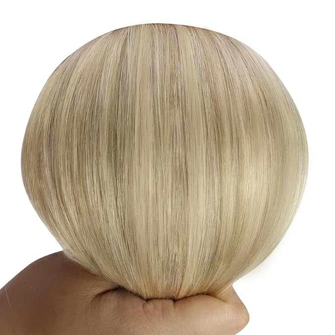 YoungSee Invisible Wire Hair Extensions Blonde Highlight Wire Hair Extensions Real Human Hair Golden Blonde Highlights Light Blond Human Hair Fish Line Extensions for Women 14In 80G