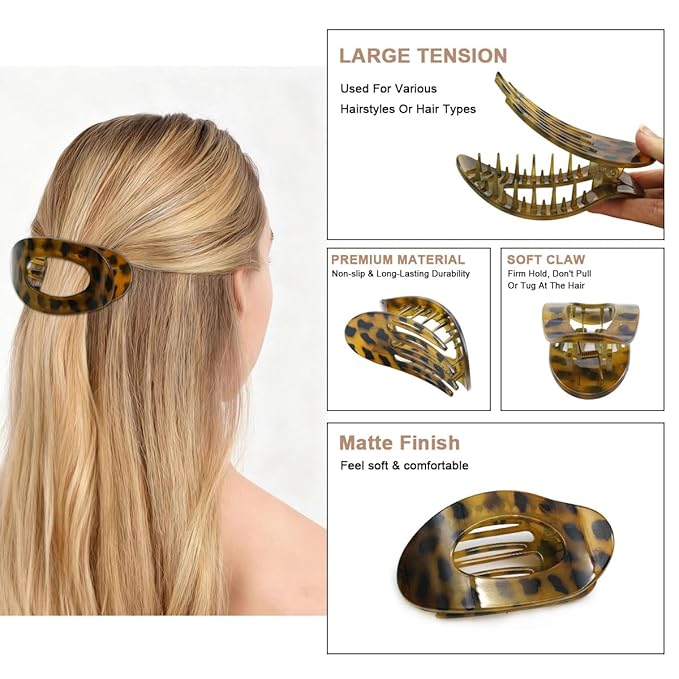 Flat Hair Clips for Women - 6Pack Matte Lay Flat Claw Clips, Non-Slip Strong Hold Duckbill Clips for Thick/Thin Hair, Neutral Color Hair Accessories for Daily Styling