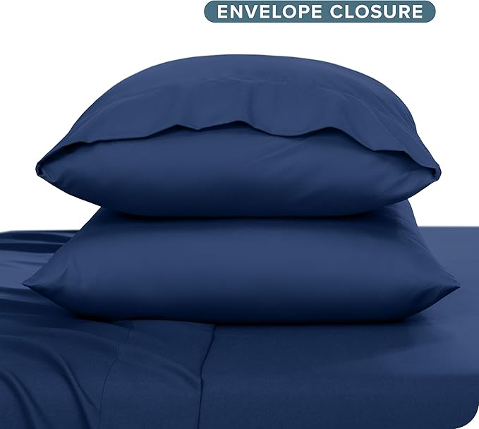 Bare Home Microfiber Pillow Cases - Toddler Size Set of 2 Cooling Pillowcases Double Brushed Dark Blue Pack Easy Care (Toddler Pillowcase 2, Dark Blue)