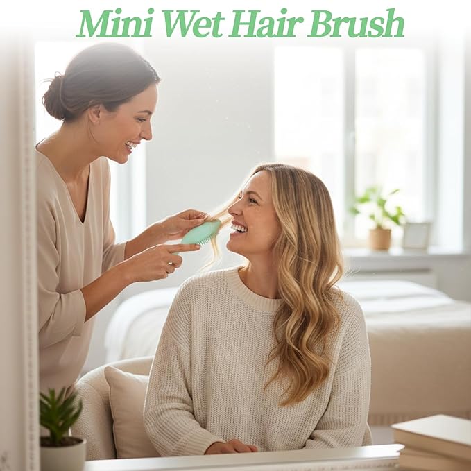 8 Pcs Green Mini Hair Brush Bulk for Bridesmaid Proposal Gifts, Mini Wet Brush Bulk for Wet & Dry Hair Stocking Stuffers for Women, Travel Brushes Teen Stocking Stuffers for Bridal Party Gifts