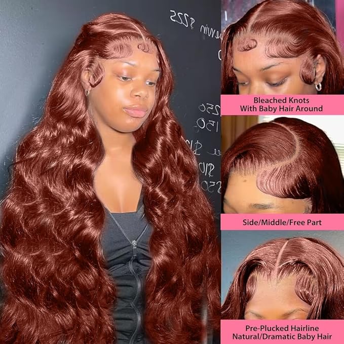 32 Inch Ginger Wig Human Hair 13X4 HD Transparent Lace Front Wigs Human Hair Pre Plucked with Baby Hair Chestnut Brown #33 Human Hair Wigs For Women