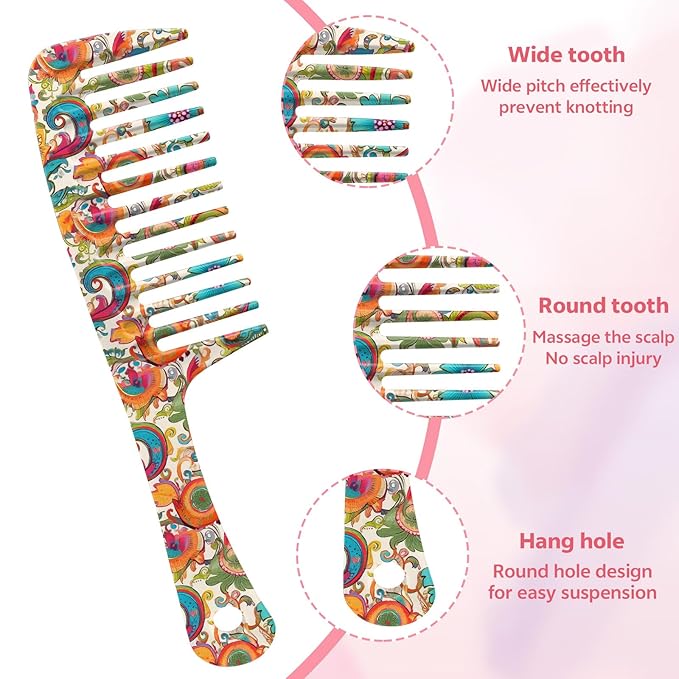 Wide Tooth Comb,Effortless Tangle Removal for Curly, Wet, Long Hair Wet,Cute Aesthetic Design for Women Men and Girls (Orange-16)