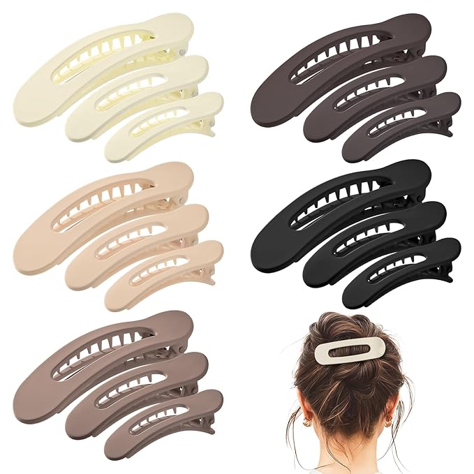 15 PCS Flat Hair Clips, Neutral Color Flat Claw Clips 3 Sizes Hair Claws for Women Girls Thin Hair Medium and Small Hair Clip